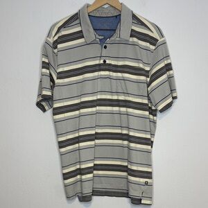Toad&Co Gray and Cream Striped Short Sleeve Pocket Polo Shirt XL Organic Cotton